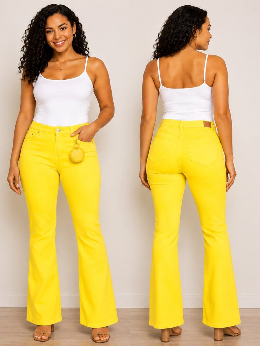 DG2 Diane Gilman Yellow Flare Jeans Women's Size 10 Bell Bottom Stretch